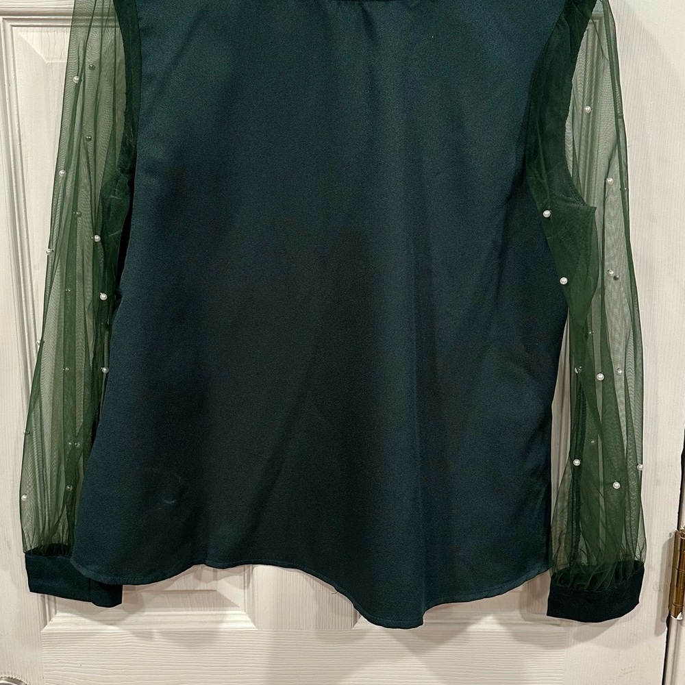 Dark green sheer long sleeve women’s blouse
